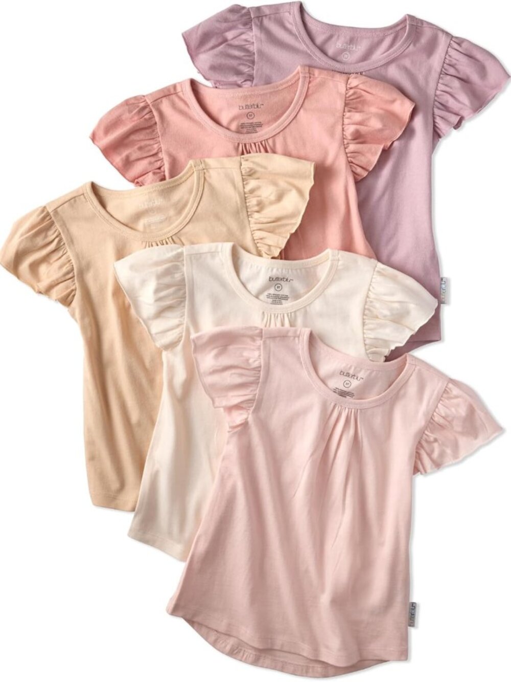 5-Pack Short Sleeve Ruffle Tees | 100% Organic Cotton | Floral & Solid Colors
